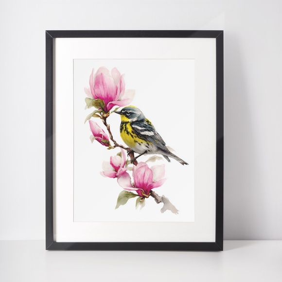 Watercolor Magnolia Warbler Bird Portrait Wall Art Print Poster , Unframed - Picture 3 of 7